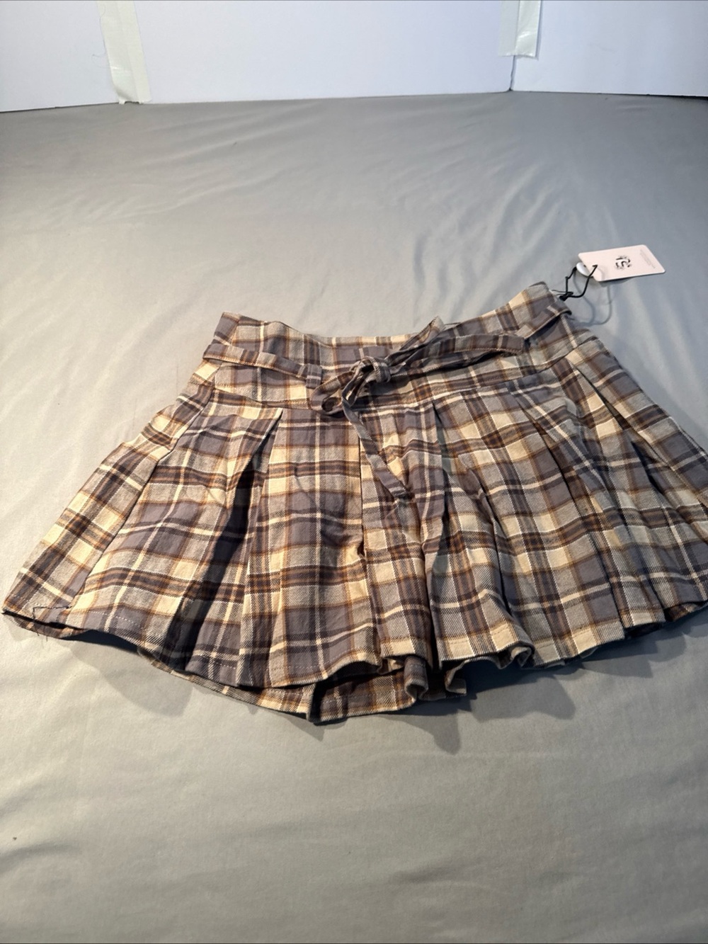 Sincerely Jules Brown and Beige Plaid Pleated Mini Skirt